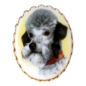 Vintage Oval Handpainted Poodle Dog Brooch/Pin